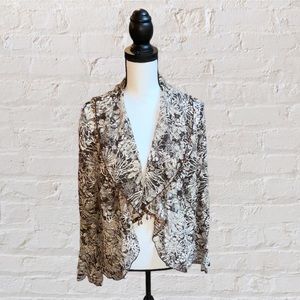 NWOT George Simonton Printed Lace Long Sleeve Cardigan with Lettuce Trim